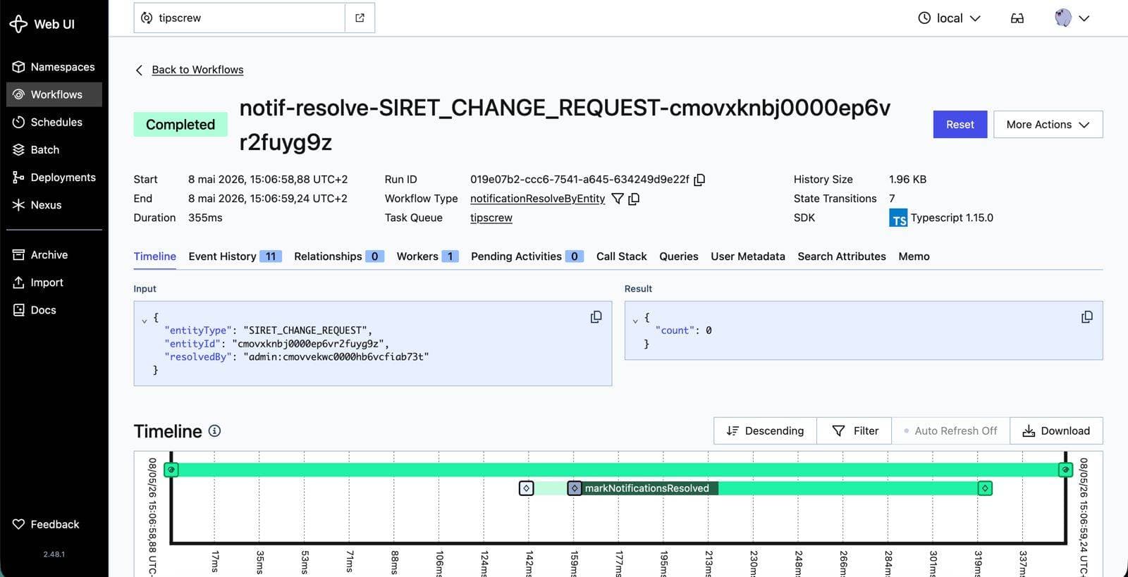 Exemple de workflow Temporal : résolution de notifications côté backend